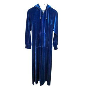 Joan Rivers Velvet Zip Front Robe Size Medium Petite Blue Womens Loungewear